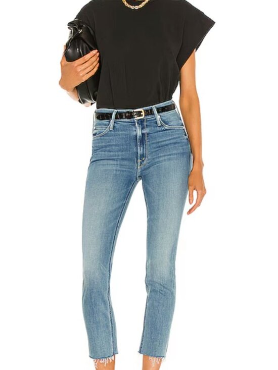MOTHER Denim - Mother The Mid Rise Dazzler Crop Fray in Blowing Kisses (29)